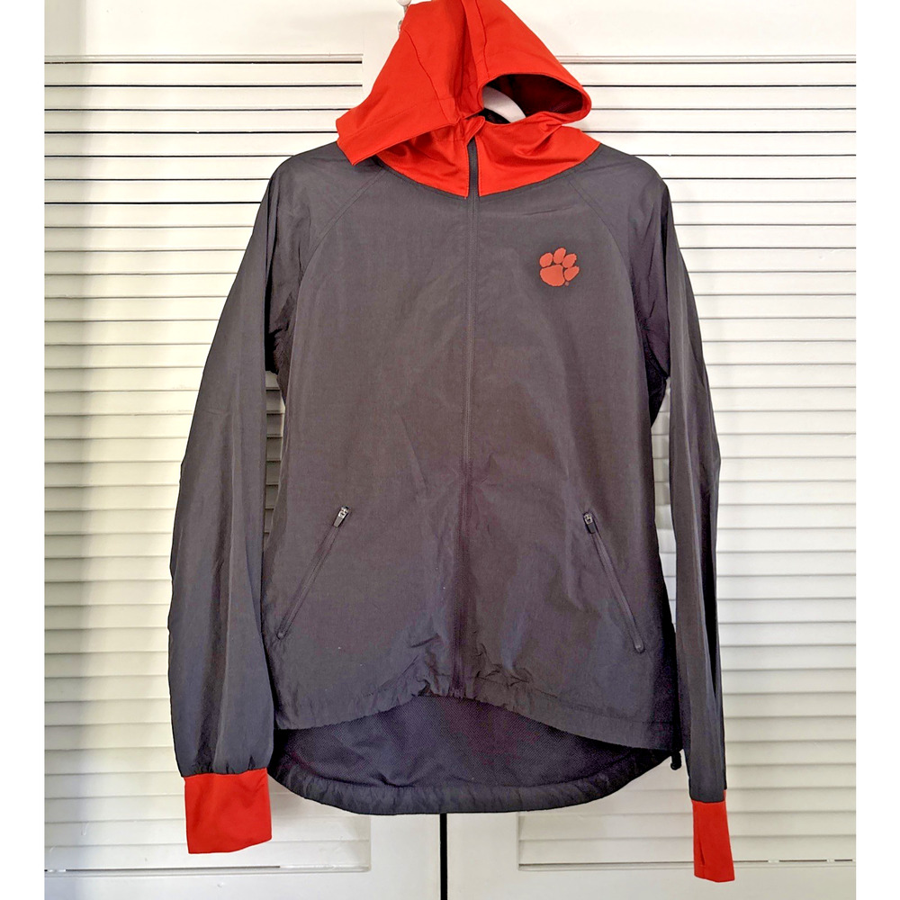 Clemson Tigers Hooded Windbreaker Jacket Womens L Full Zip Graphics Paw NCAA